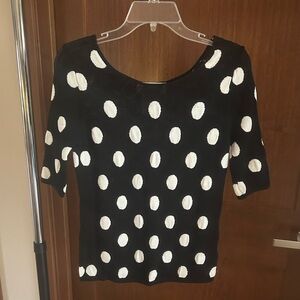 Joseph A Black and White Polka Dot Short Sleeve Top   Size M